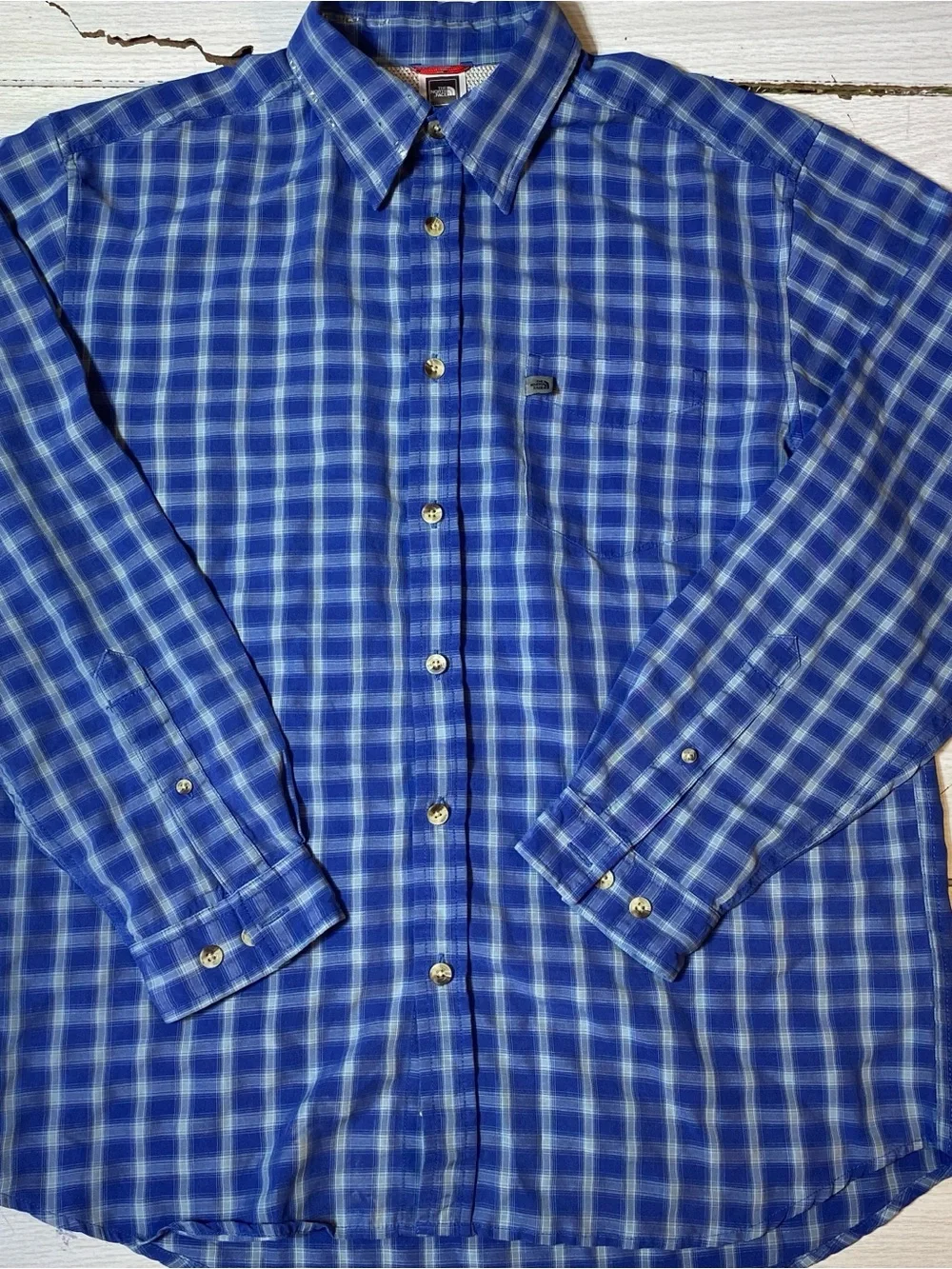 The North Face Men's M Plaid Button Down Shirt Blue Long Sleeve
